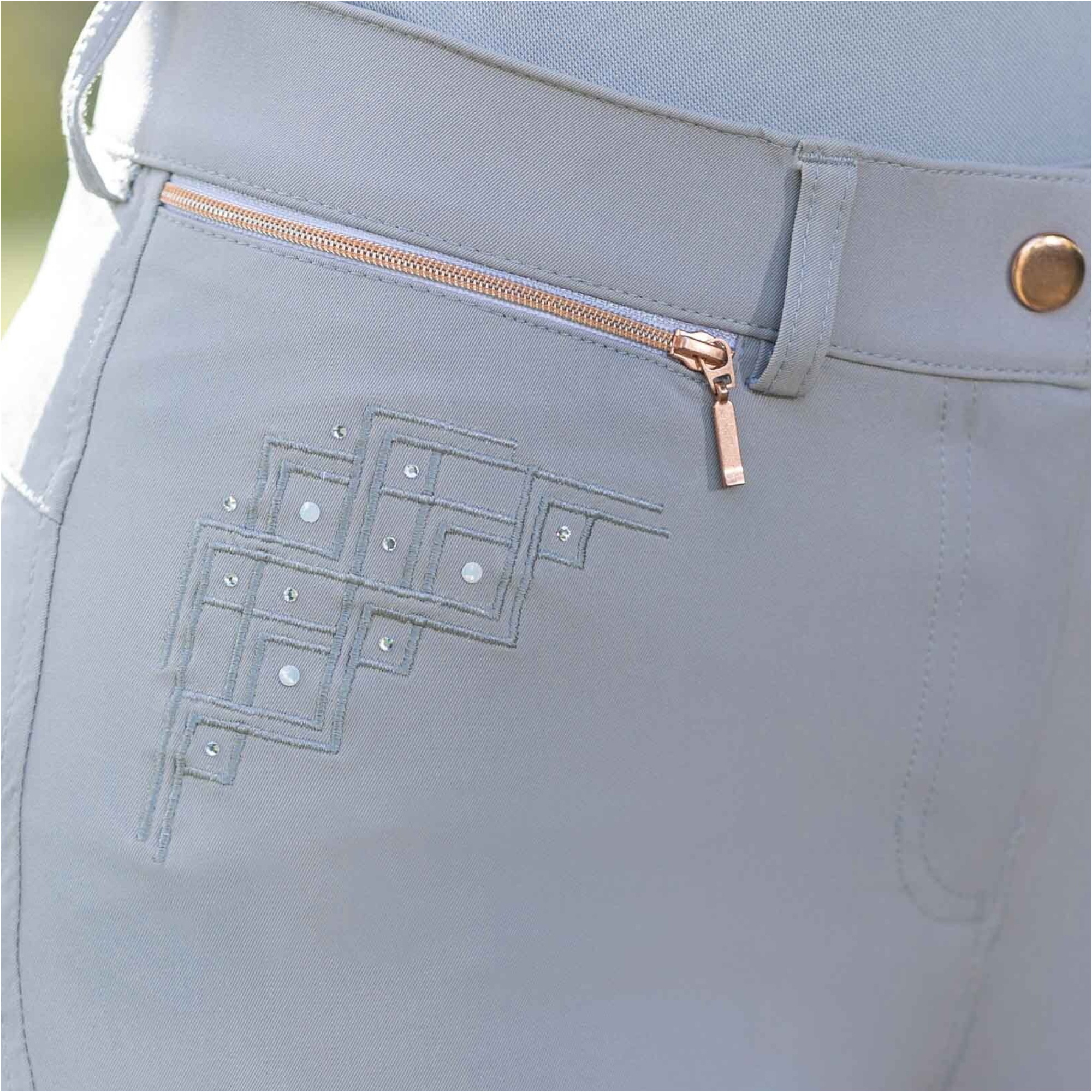 2026 HKM Dames Rijbroek Rosegold Sparkle Full Seat - Grey / Rose Gold
